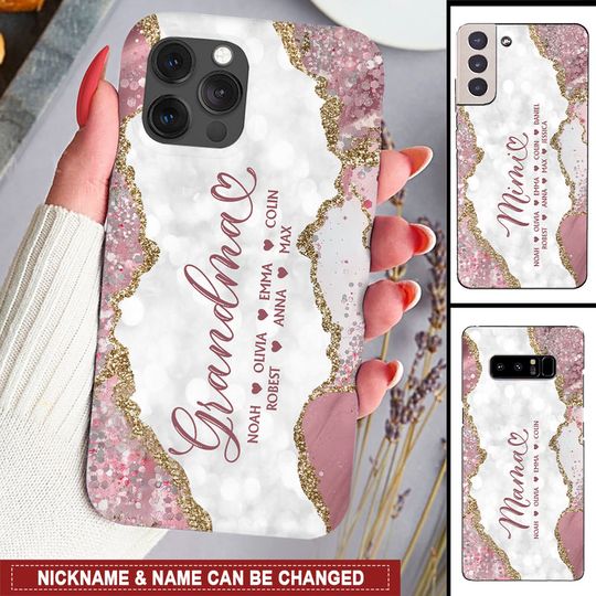 Discover Pinky Glitter Grandma Mom Loves Kids Personalized Phone Case
