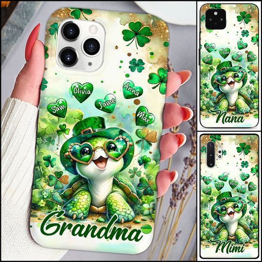 Discover Grandma Mom Turtle Blue Heart Grandkids Personalized Phone case