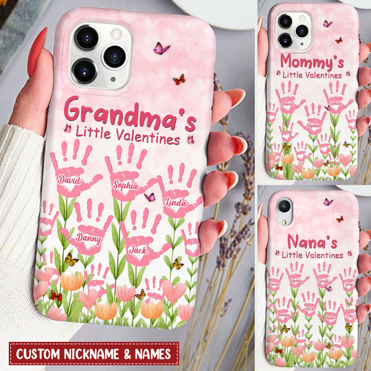 Discover Pinky Handprint Flower Kids, Grandma Mom's Little Sweet Valentine Personalized Phone Case