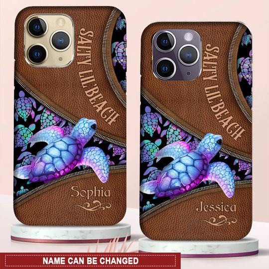Discover Cute Ocean Turtle Leather Pattern Salty Lil' Beach Personalized Phone case