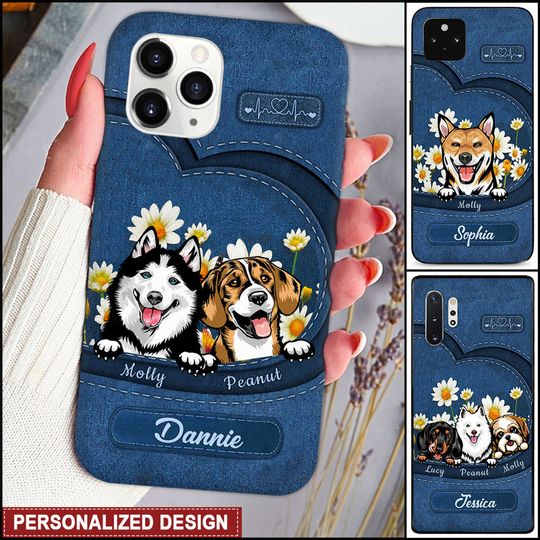 Discover Love Daisy Puppy Pet Dogs Leather Pattern Personalized Phone Case