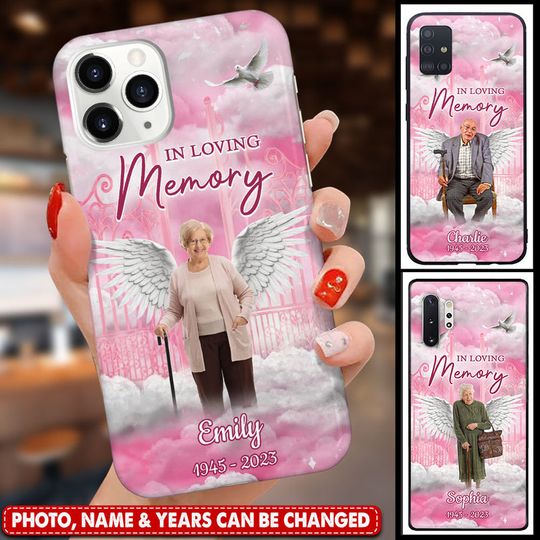 Discover Memorial Pink Heaven Gate Upload Photo, In Loving Memory Personalized Phone Case