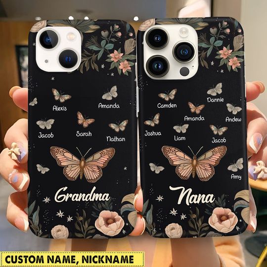 Discover Flower Butterfly Grandma Mom With Kids Personalized Phone Case