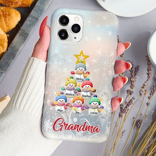 Discover Snowman Pine Tree Shape Personalized Silicon Phone Case For Grandma