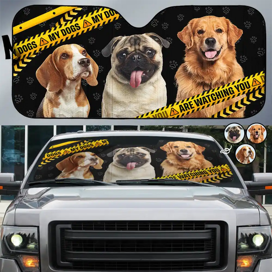 Discover Custom Photo Funny Face Husband Wife Dog Cat - Personalized Car Sun Shade