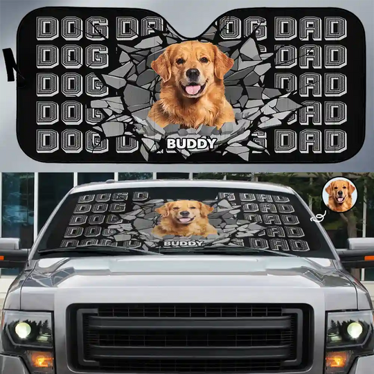Discover Custom Photo Dog Dad Dog Mom 3D Cracked - Personalized Car Sun Shade