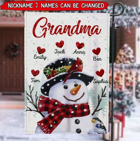 Discover Family Snowman Grandma Auntie Mom Sweet Heart Kids Personalized Flag