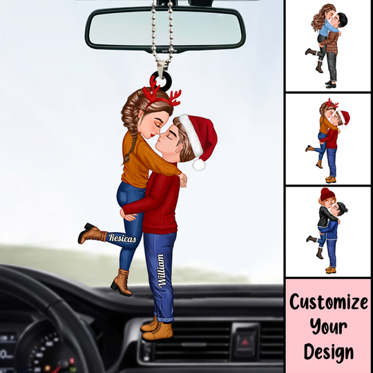 Discover Personalized Christmas Doll Couple Hugging Car Ornament