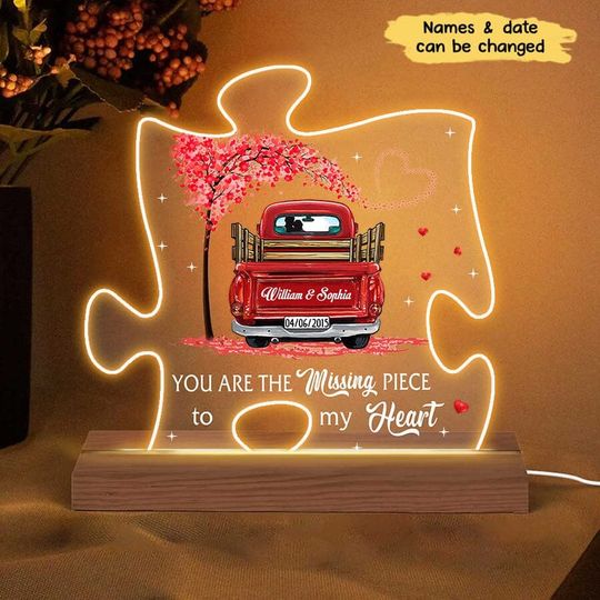 Discover You Are The Missing Piece To My Heart Couple Truck Acrylic Plaque LED Lamp Night Light