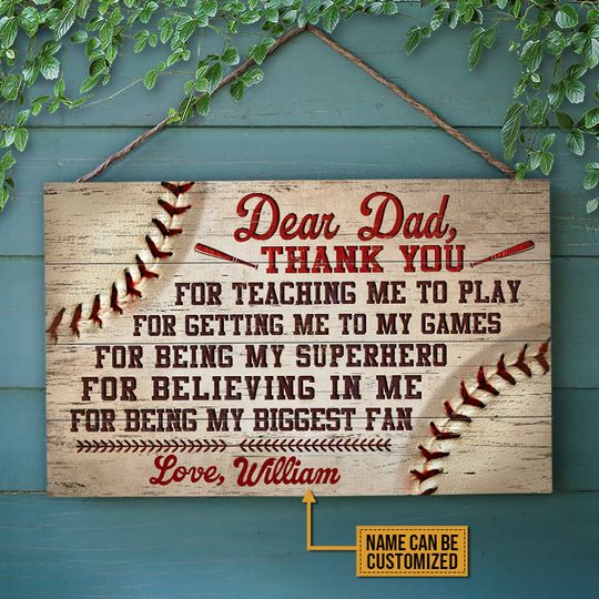 Discover Personalized Baseball Thank You Dad Customized Wood Rectangle Sign