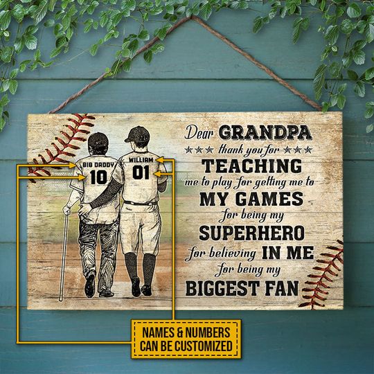 Discover Baseball Grandpa And GrandChild Thank You Custom Wood Rectangle Sign