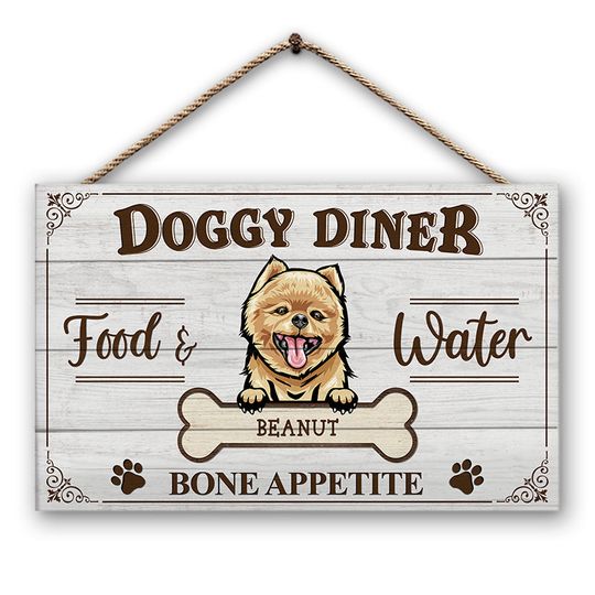 Discover Doggy Diner Bone Appetite - Dog Lover Gift - Personalized Custom Wood Rectangle Sign