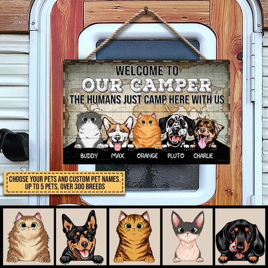Discover Camping Dog, Cat, Pet, Camp, Welcome To Our Camper Custom Wood Rectangle Sign