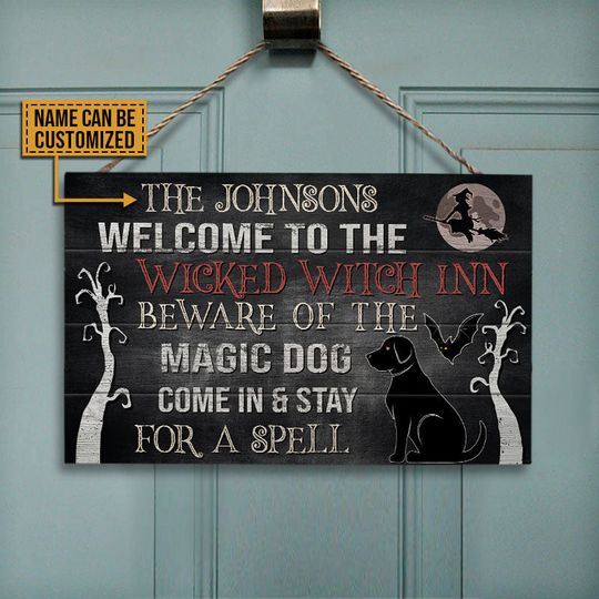 Discover Witch Dog Staying For A Spell Custom Wood Rectangle Sign