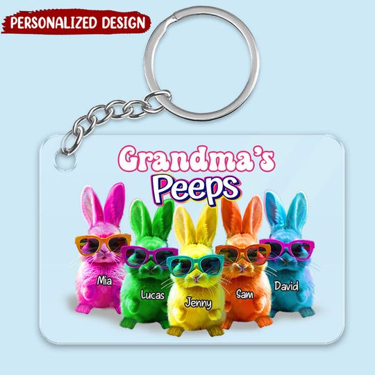 Discover Grandma's Favorite Peeps Rainbow Color Personalized Acrylic Keychain