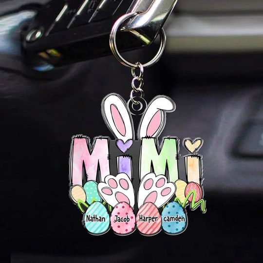 Discover Cute Easter Bunny Nana Mom Colorful Egg Kids Personalized Keychain
