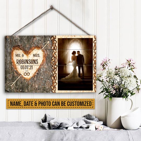 Discover Custom Photo Married Couple Mr & Mrs Forever Custom Wood Rectangle Sign