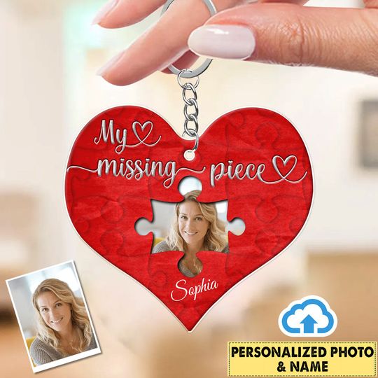 Discover Upload Photo Heart, My Missing Piece Personalized Keychain