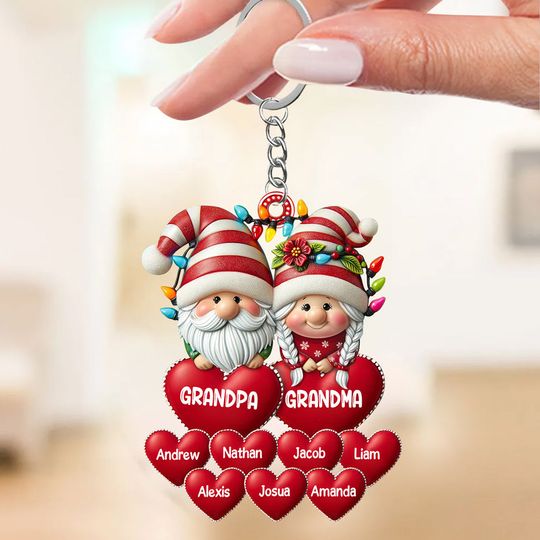 Discover Christmas Grandma & Grandpa Mom & Dad Gnome With Heart Kids Personalized Acrylic Keychain