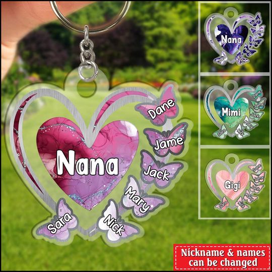 Discover Grandma, Mom, Nana Heart Butterfly Kids - Personalized Acrylic Keychain