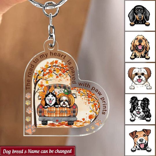 Discover Personalized The Road To My Heart Is Paved With Paw Prints Dogs On Truck Keychain