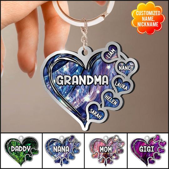 Discover Sparkling Grandma- Mom Heart Kids, Multi Colors Personalized Acrylic Keychain