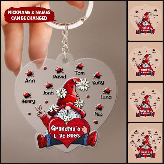 Discover Grandma's Love Bugs Personalized Gnome Grandma Mom Acrylic keychain