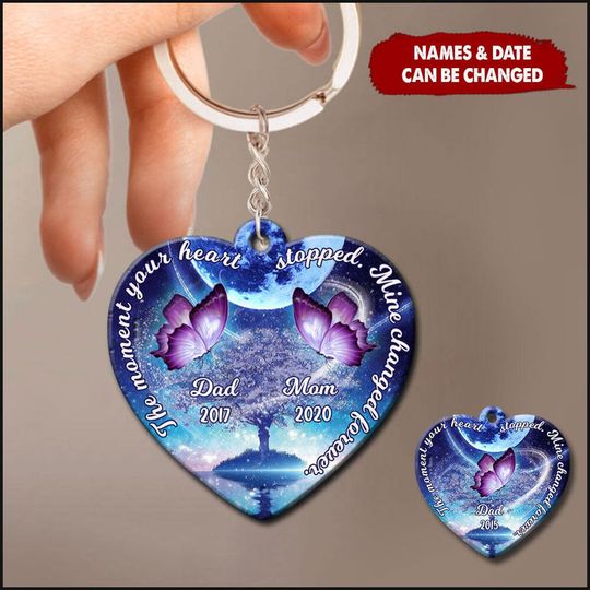 Discover The Moment Your Heart Stopped, Mine Changed Forever Custom Memorial Acrylic Keychain
