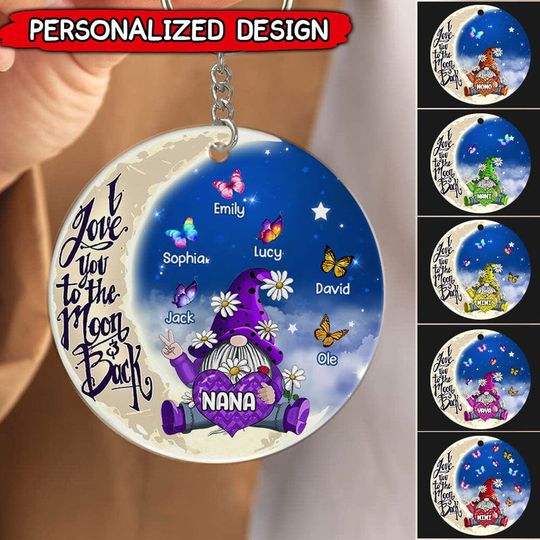 Discover Violet Gnome Grandma- Mom Loves To The Moon And Back Personalized Acrylic Keychain