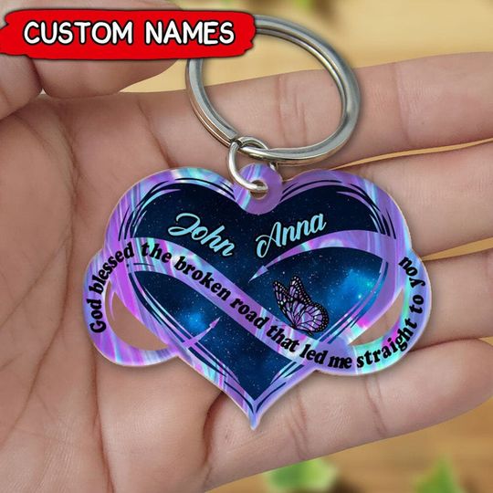 Discover Personalized God Bless The Broken Road Couple Acrylic Keychain