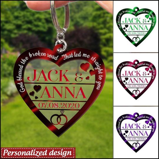 Discover Hearts Love Ring God Blessed Personalized Couple Acrylic Keychain