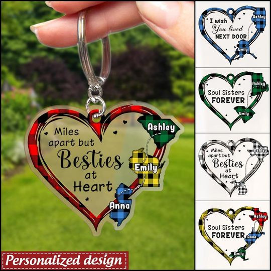 Discover Personalized Gift For Best Friend State Miles Apart But Besties At Heart Acrylic Keychain