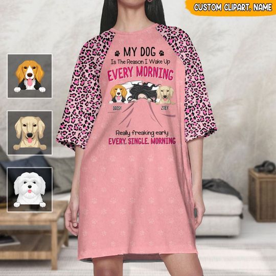 Discover My Dog Is The Reason I Wake Up Every Morning Dog Raglan Nightgown Women's Sleep Tee