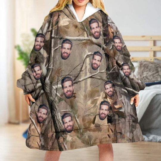 Discover Upload Face Photo With Camouflage Pattern Custom Blanket Hoodie