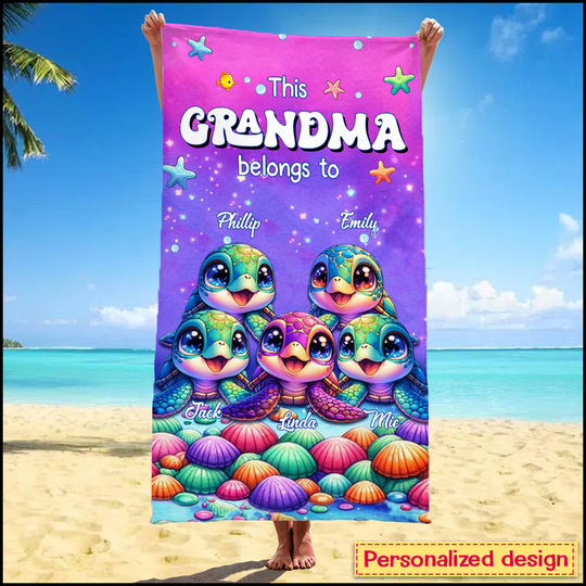 Discover This Grandma belongs to Colorful Turtle Personalized Beach Towel