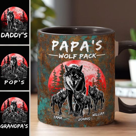Discover Grandpa's Wolf Pack - Personalized Father Accent Mug