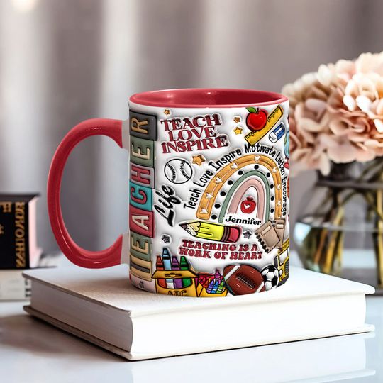 Discover Teach Love Inspire - Personalized Teacher Accent Mug