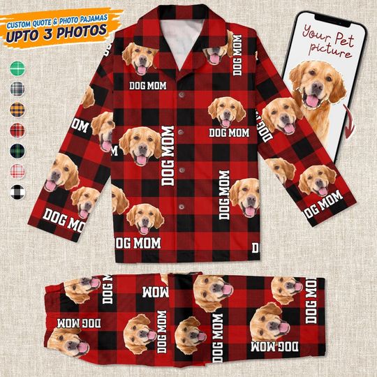 Discover Add Your Pet Photo Christmas Flannel Family Matching Long Pajamas