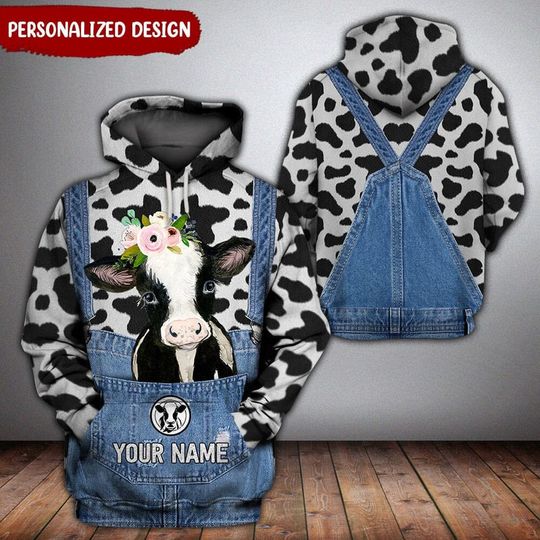 Discover Love Cow Breeds Custom Name Denim Pattern Personalized 3D Hoodie