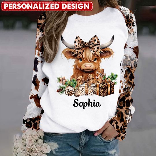 Discover Love Highland Cow Leopard Cowhide Cheetah Pattern Personalized 3D Sweatshirt