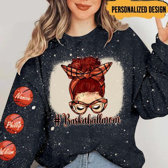 Discover Unique Messy Bun Basketball Mom With Little Kids Personalized 3D Sweatshirt