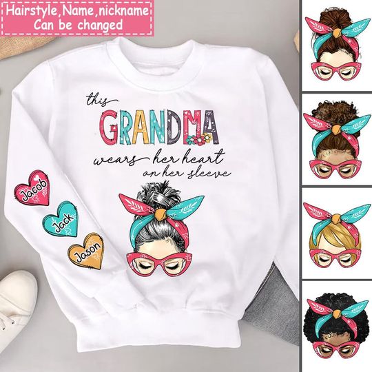 Discover This Grandma Wears Her Heart On Her Sleeve And Sweet Heart Grandkids 3D Sweater