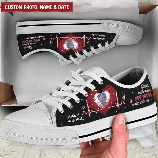 Discover Memorial Upload photo Never walk alone, Personalized Low Top Sneakers
