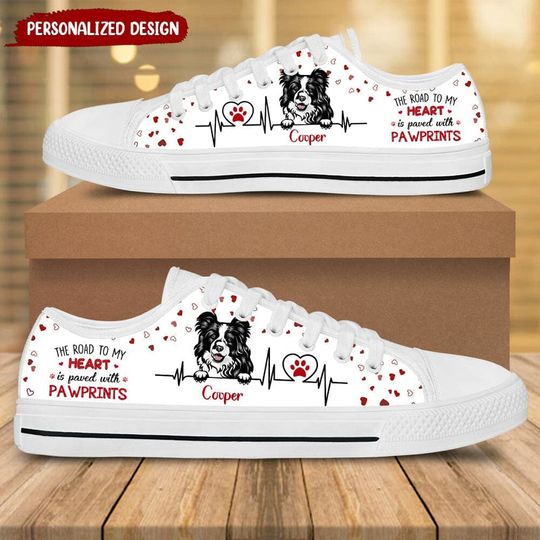 Discover Love Puppy Pet Dogs Heartbeat Pawprint, Cute Gift Personalized Low Top Sneakers