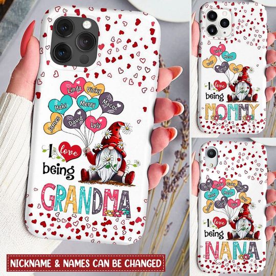 Discover Grandma Gnomes Balloons Personalized Heart Phone Case