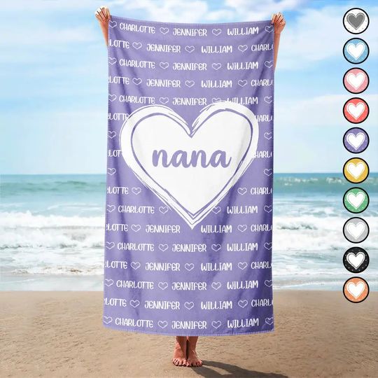 Discover Grandkids, Kids Names For Grandma, Mom - Personalized Beach Towel