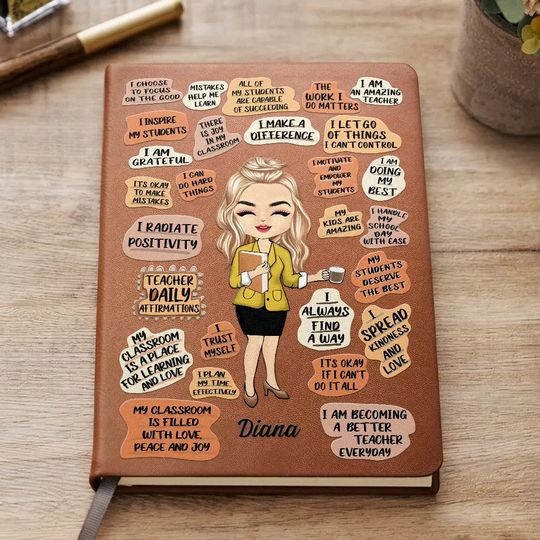 Discover Teacher Daily Affirmations - Personalized Leather Cover Notebook
