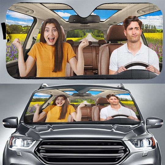 Discover Custom Photo Have Fun Together - Couple Personalized Custom Auto Windshield Sunshade, Car Window Protector - Gift For Husband Wife, Anniversary