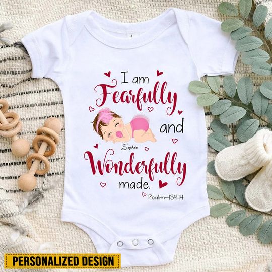 Discover Personalized Baby Infant I Am Fearfully & Wonderfully Made Mother's Day Gift Baby Onesie