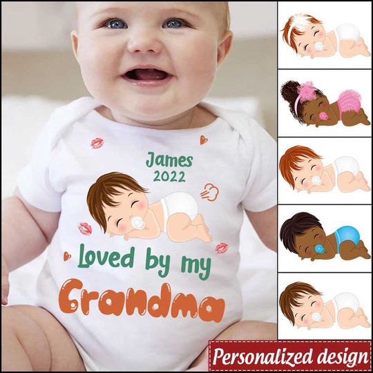 Discover Personalized Baby Infant Loved By Grandma Mom Aunt Uncle Mother's Day Familia Gift Baby Onesie